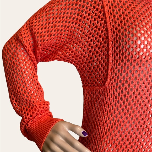 MICHAEL Michael Kors Bright Orange Open Knit Crewneck Sweater Size Small VGC - Picture 3 of 7